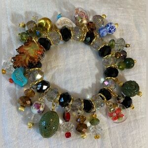 Charm Bracelet‎ Glass Ceramic Birds Heart Flowers Autumn Leaves Skull